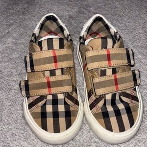 Burberry Kids Beige and Black Plaid Sneakers